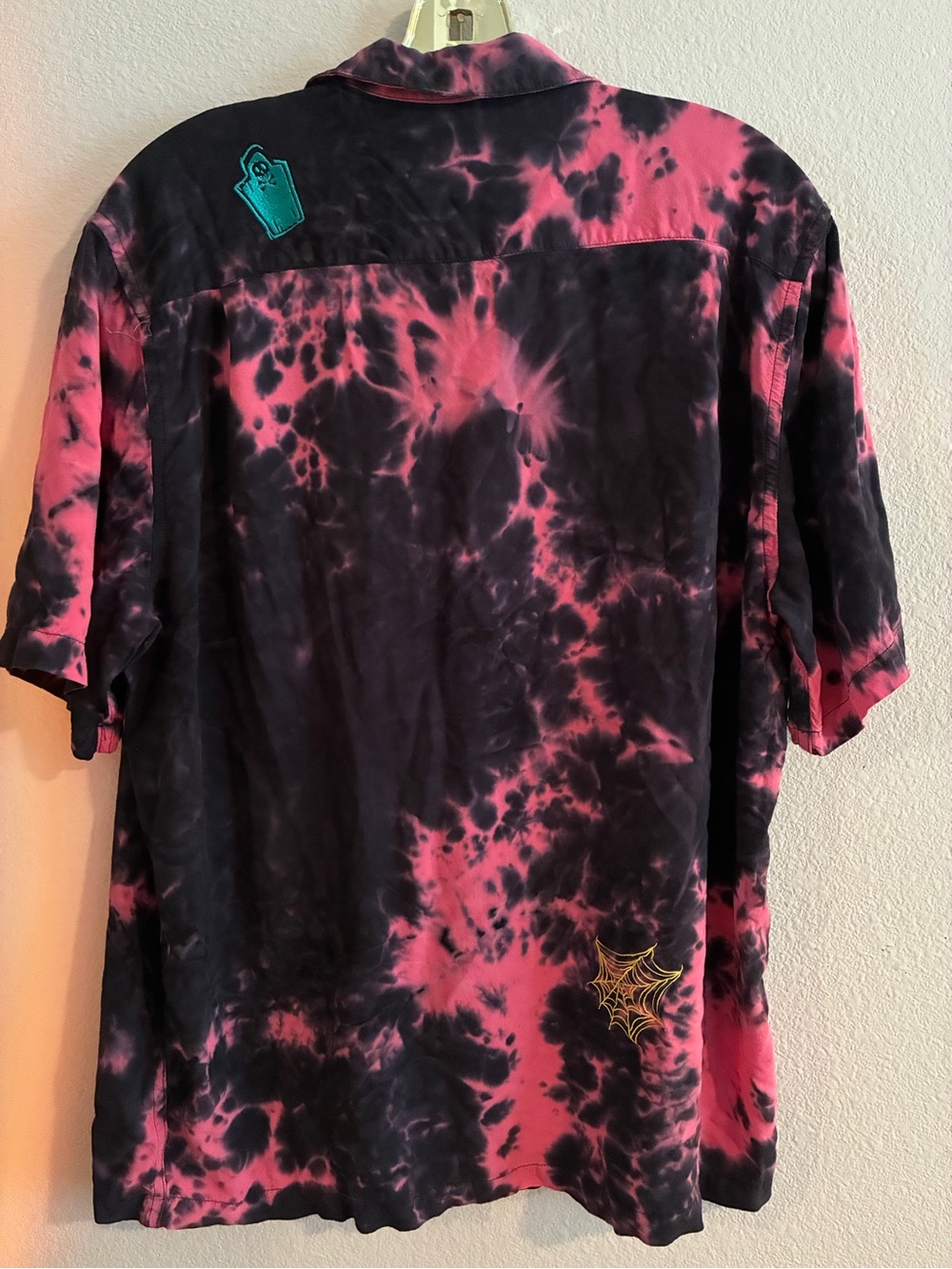 Disney Mickey Mouse Tie-Dye Halloween Button-Up Shirt in Pink and Black - Picture 5 of 5